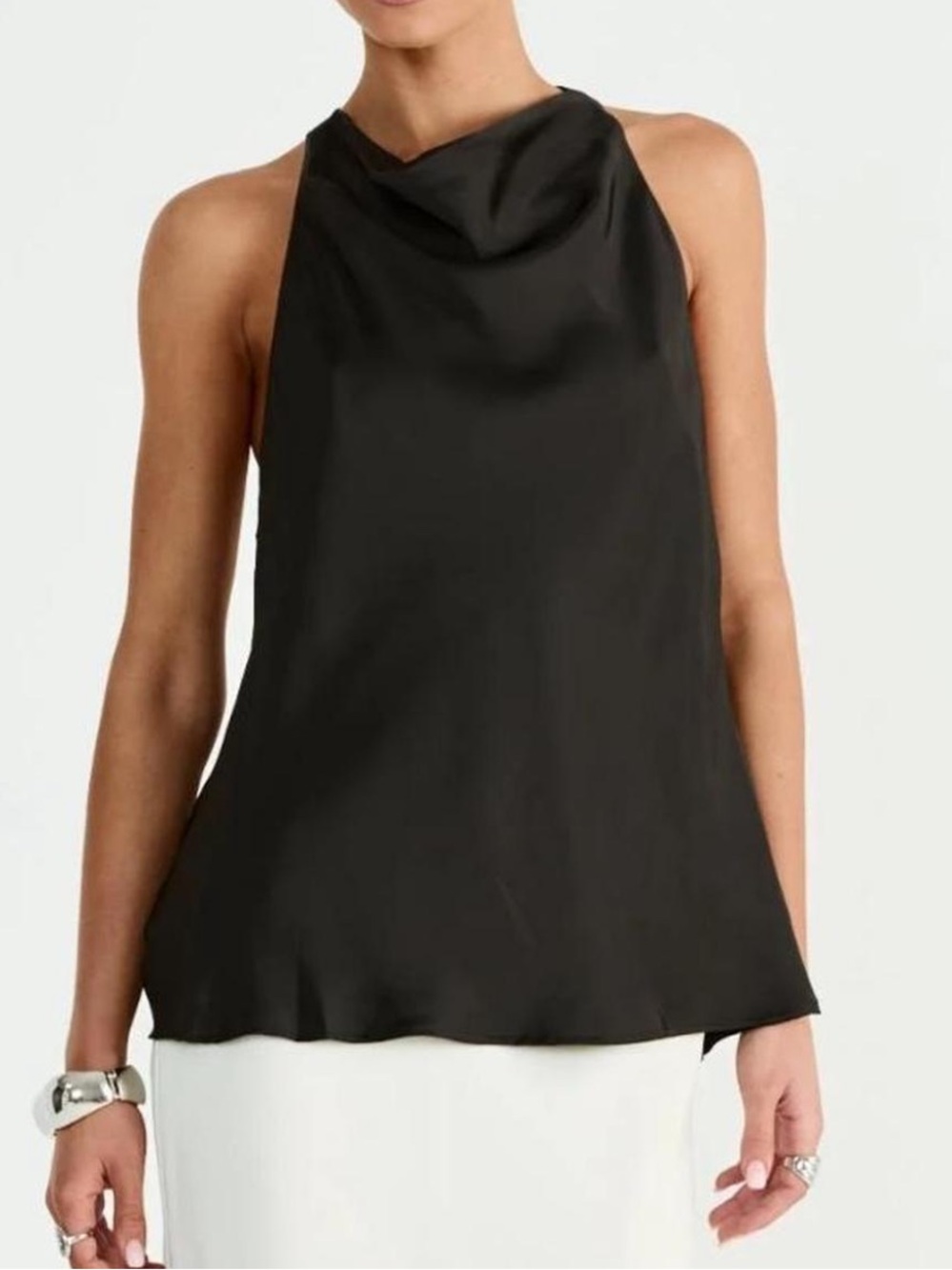 NWT charcoal black satin halter top with open back